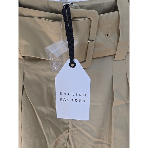 English Factory Trousers Women's Small Cropped Tan High Rise Belted Waist Pleat - Picture 3 of 10